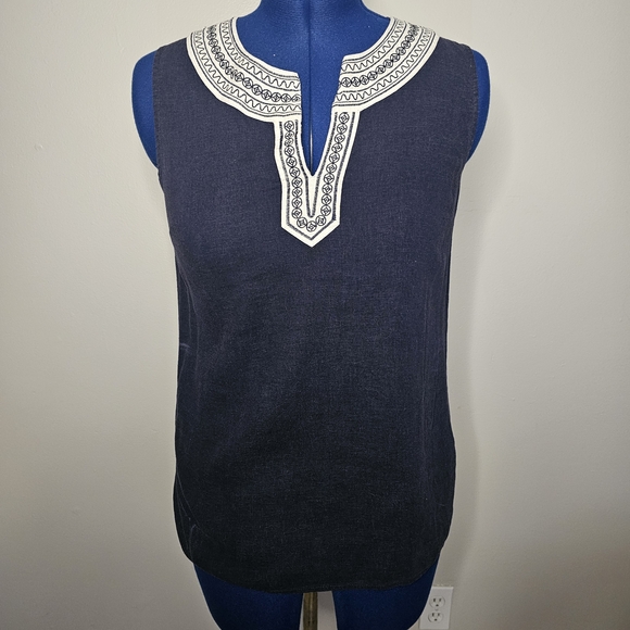Carole Little Tops - Carole Little Navy Blue Linen Naitical Top